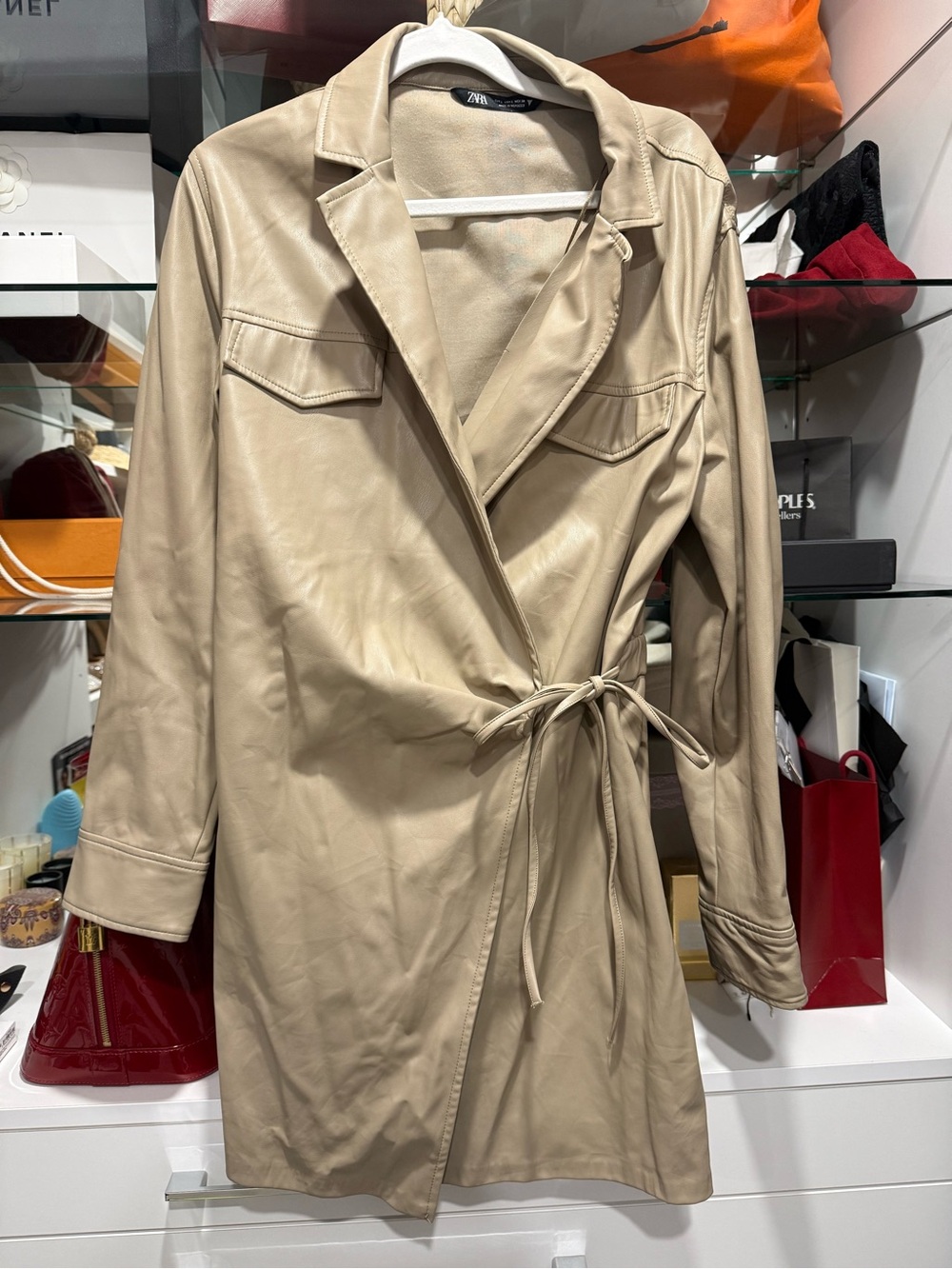 Zara Beige Faux-Leather Wrap  dress